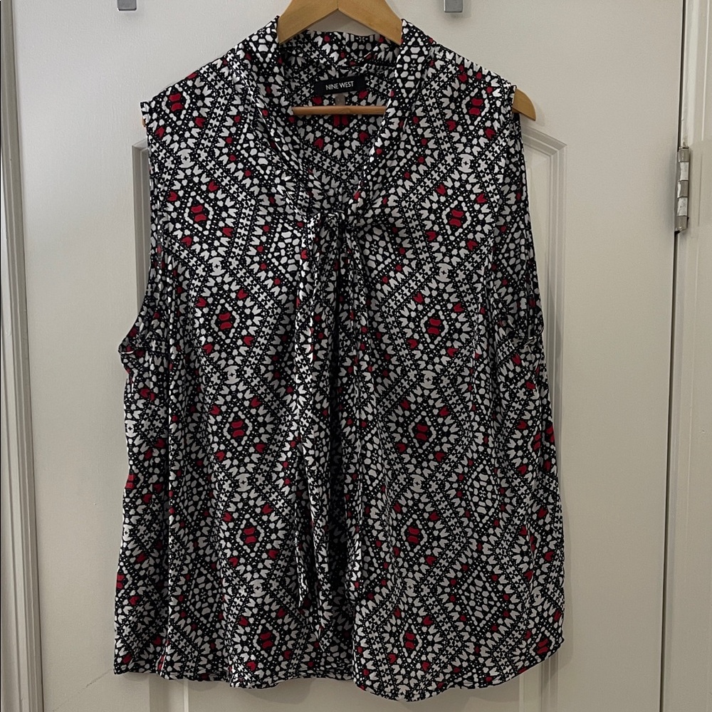 Nine West Black and Red Geometric Blouse